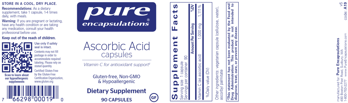 Pure Ascorbic Acid 90 vcaps-Vitamin C